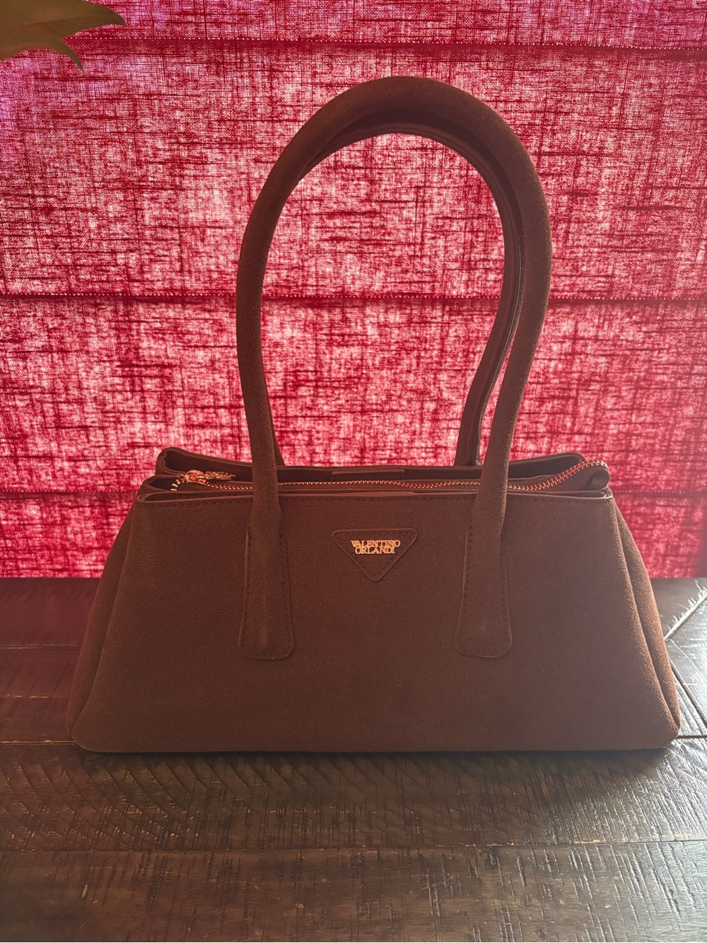 Valentino Garavani Chocolate Brown Suede Shoulder Bag 15”x7”